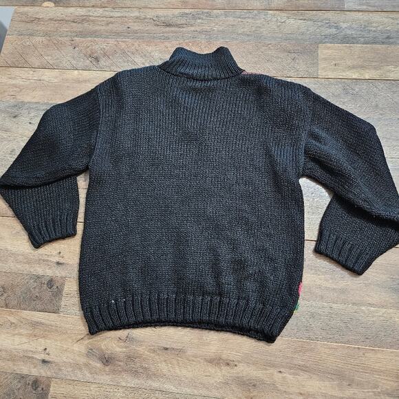 Palm Springs Yacht Club Knit Sweater Chunky Black Floral Pullover Grannycore - Picture 9 of 13